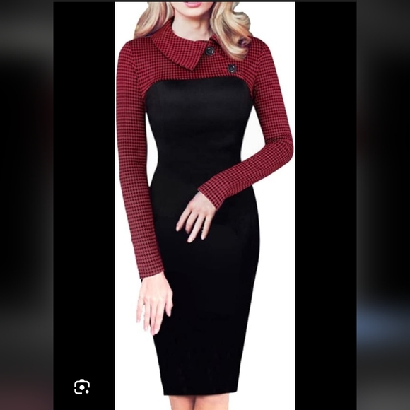 Homeyee Dresses & Skirts - HOMEYEE Women's Retro Chic Colorblock Lapel Career Tunic Dress